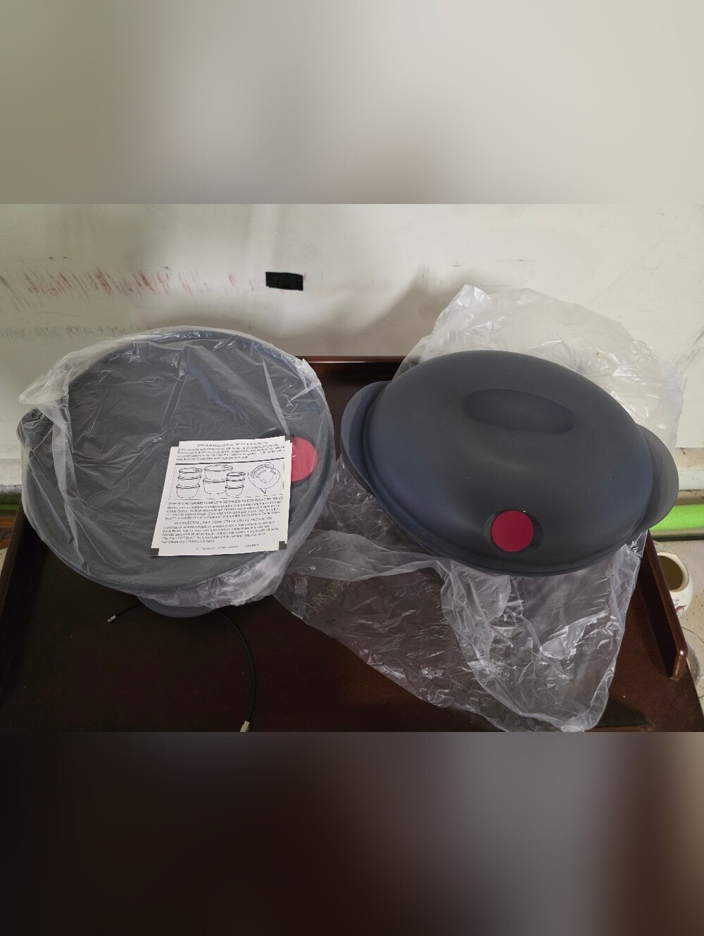 Tupperware Gray Pop-Button Microwave Cookware Set with Red Accents